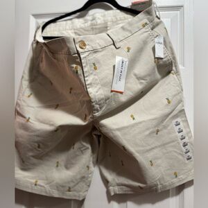 NWT Old Navy Mens Ultimate Slim Built in Flex Tan Pineapple Print Shorts